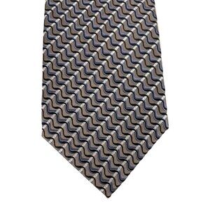 Insignia Black Brown White Geometric Waves 100% Silk Mens Tie Necktie